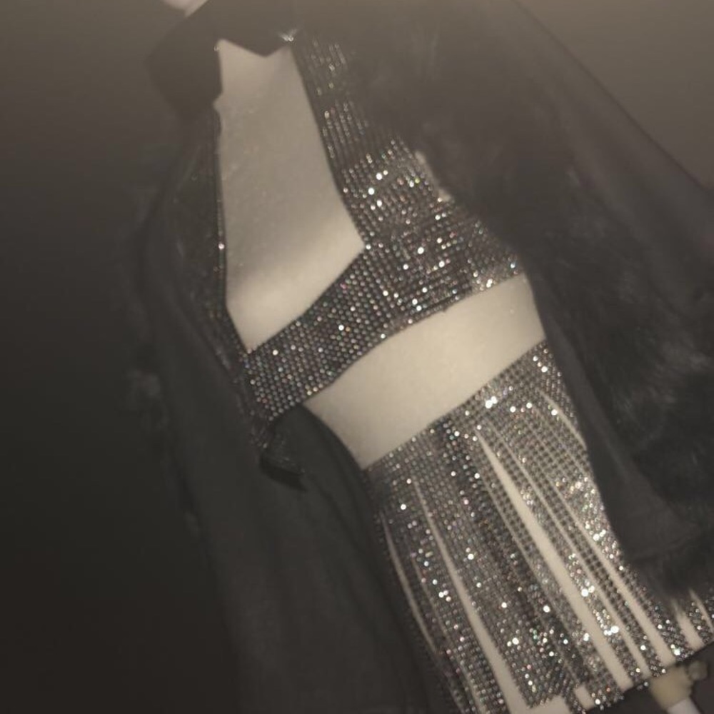 Black Rhinestone Fringe Set Festival Rave Wear 💎 - Picture 3 of 4